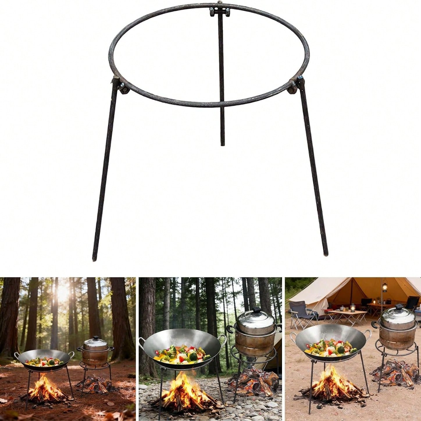 Camping Hiking Cooking - Tragbares Outdoor-Camping-Stativ mit verstellbaren Beinen, abnehmbarer